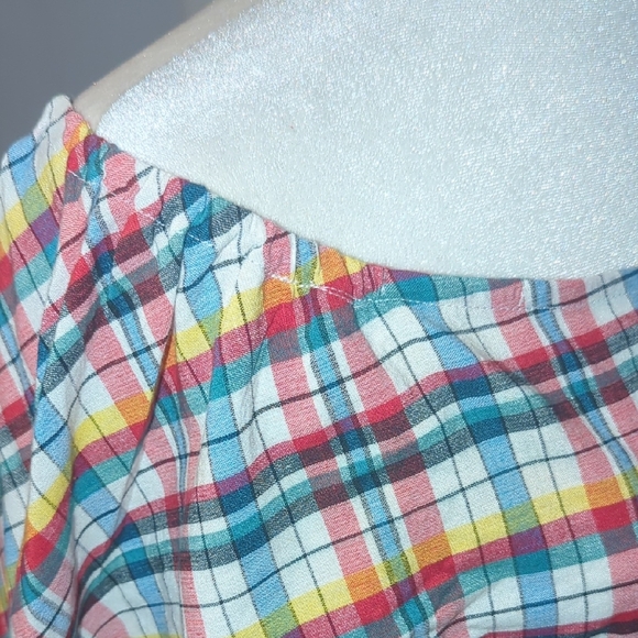 Colorful Plaid Off-Shoulder Women's Blouse - Picture 6 of 7